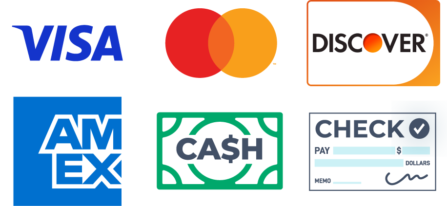 We accept all major credit cards, personal checks & cash